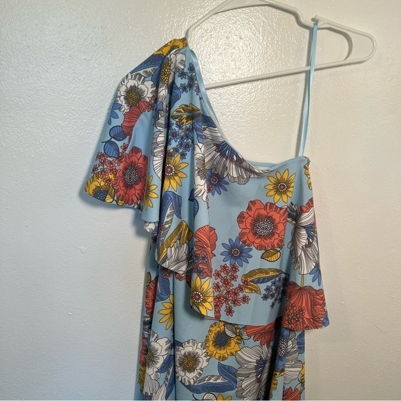 Asos Maternity One Shoulder Cape Dress Blue Floral - Picture 6 of 12